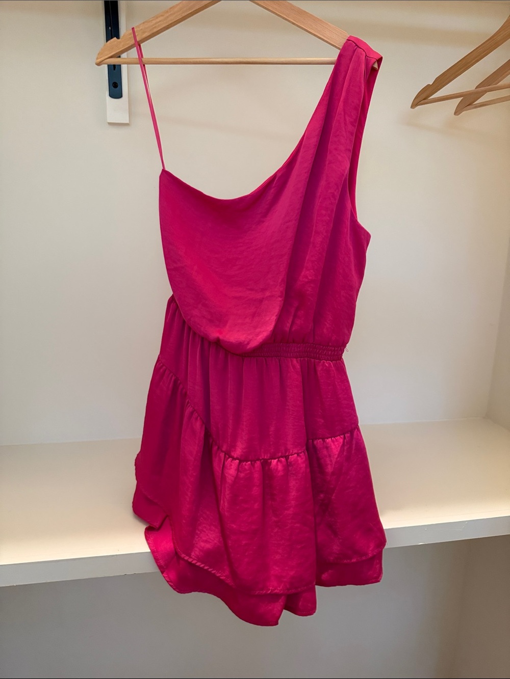 Steve Madden Fuchsia One-Shoulder Satin Mini Dress